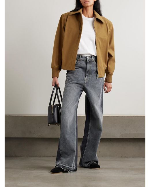 Stella McCartney Gray Frayed Two-Tone Mid-Rise Wide-Leg Organic Jeans