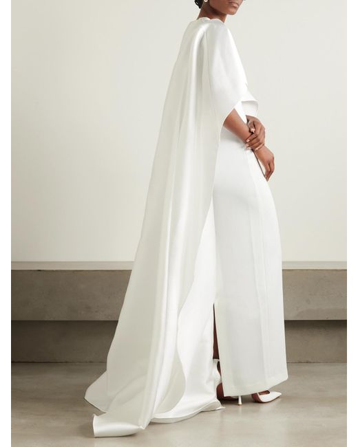 Solace London White Leni Cape-Effect Crepe And Faille Gown