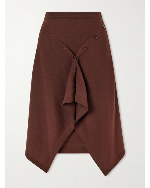 Lemaire Brown Wool-Blend Midi Skirt