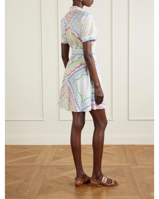 Mary Katrantzou White Belted Printed Cotton-Blend Midi Dress