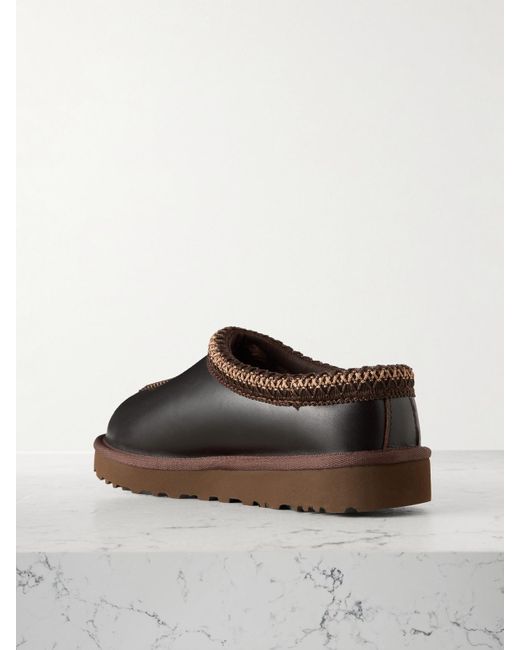 Ugg Brown Tasman Regen Embroidered Leather Slippers