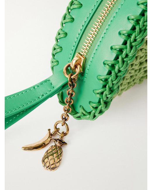 Chloé Green Tropicus Leather-Trimmed Woven Cotton Clutch