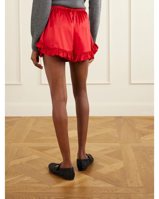 Simone Rocha Red Ruffled Satin Shorts