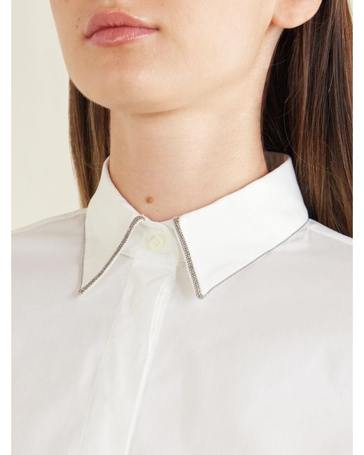 Brunello Cucinelli White Embellished Cotton-Blend Shirt