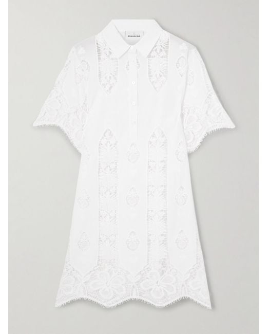 Mini-Robe En Voile De Coton Et En Dentelle À Broderies Elle Miguelina en coloris White