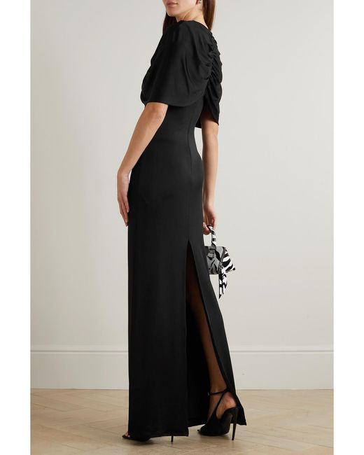 Et Ochs Black Cape-Effect Cutout Ruched Stretch-Jersey Gown