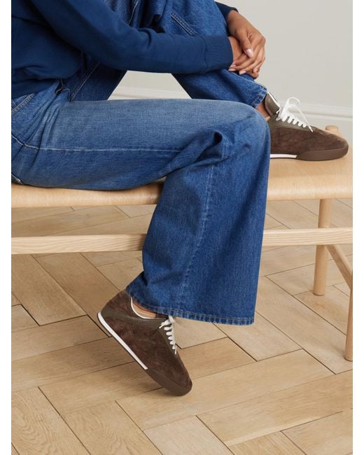 Chloé Brown Kick Sneakers Aus Gestepptem Veloursleder Mit Lederbesätzen