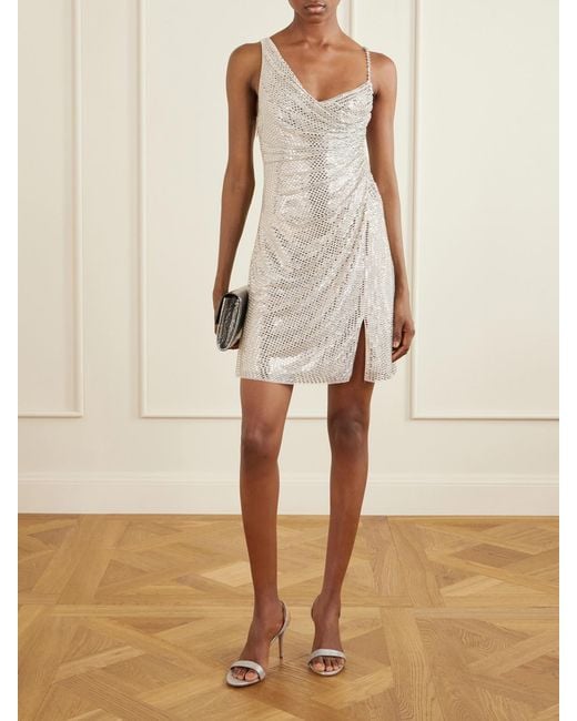Self-Portrait Natural Embellished Draped Tulle Mini Dress