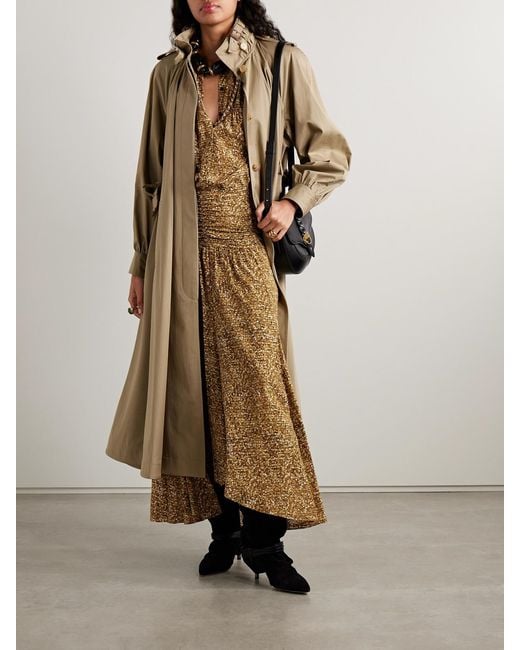 Isabel Marant Natural Syana Ruched Printed Stretch-Silk Crepe De Chine Maxi Skirt