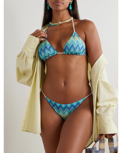 Missoni Blue Mare Triangel-Bikini Aus Gestreiftem Häkelstrick Mit Fransen
