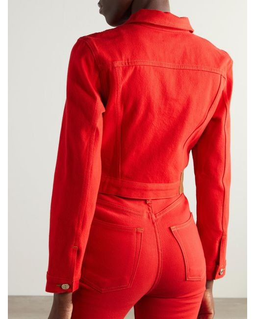 FRAME Red Carolina Herrera Cropped Denim Jacket