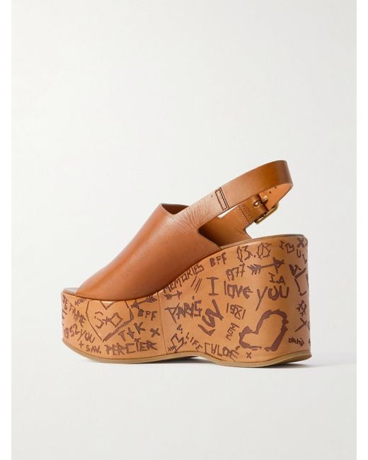 Chloé Brown Maxime Leather Platform Wedge Sandals