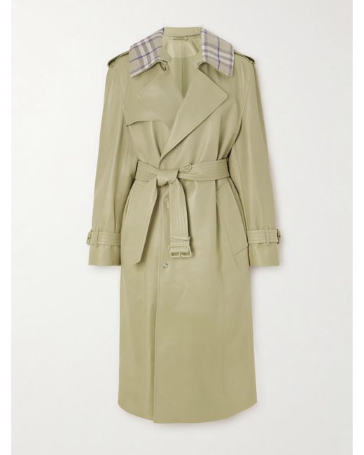 Trench-Coat En Cuir À Finitions En Jacquard À Carreaux Et À Ceinture Burberry en coloris Green