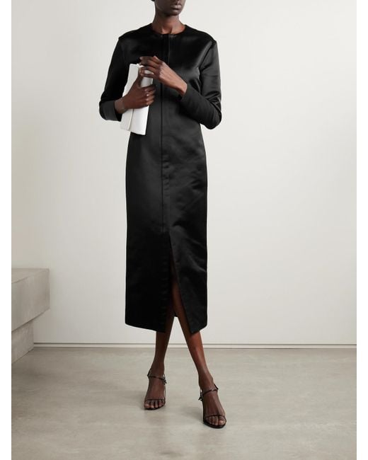 The Row Black Iside Duchesse-Satin Midi Dress