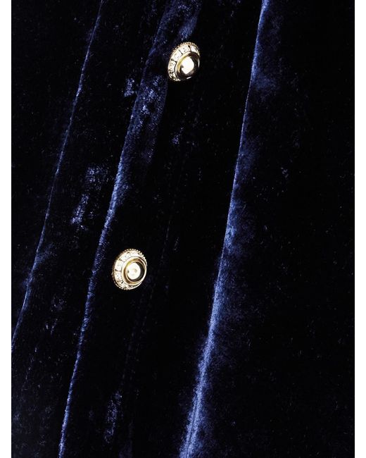 Rabanne Blue Asymmetric Ruched Embellished Velvet Turtleneck Dress
