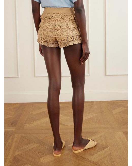 Loewe Natural Paula's Ibiza Ruffled Crocheted Cotton Drawstring Shorts