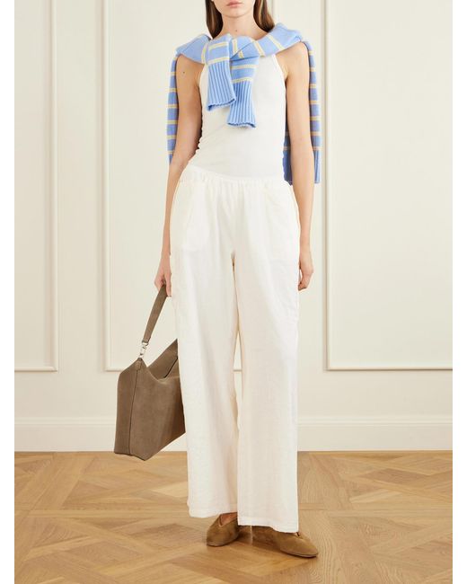 La Ligne White Crinkled-Satin Wide-Leg Cargo Pants