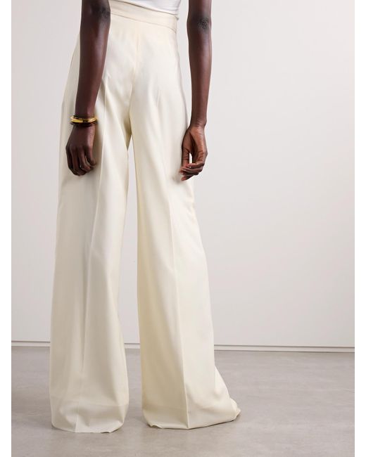 Max Mara White Piombo Pleated Wool Wide-Leg Pants