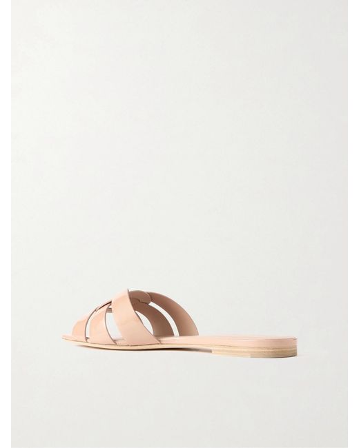 Saint Laurent Natural Tribute Woven Patent-Leather Slides