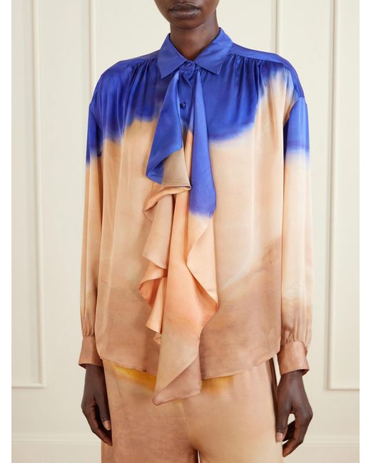 Ulla Johnson Blue Gesture Ruffled Dégradé Silk-Satin Blouse