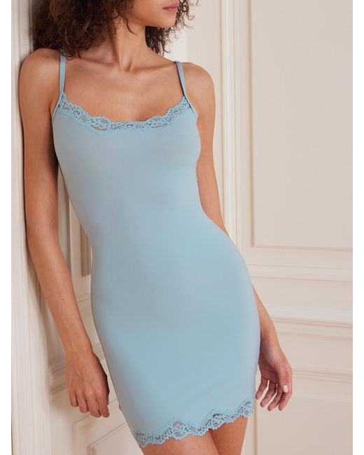 Skims Fits Everybody Lace-Trimmed Stretch Slip Dress in Blue | Lyst UK Skims Fits Everybody Lace-Trimmed Stretch Slip Dress in Blue | Lyst UK