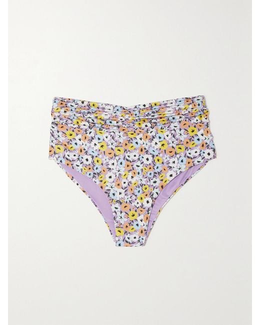 Agua Bendita White Vaiven Ruched Floral-Print Recycled Bikini Bottoms