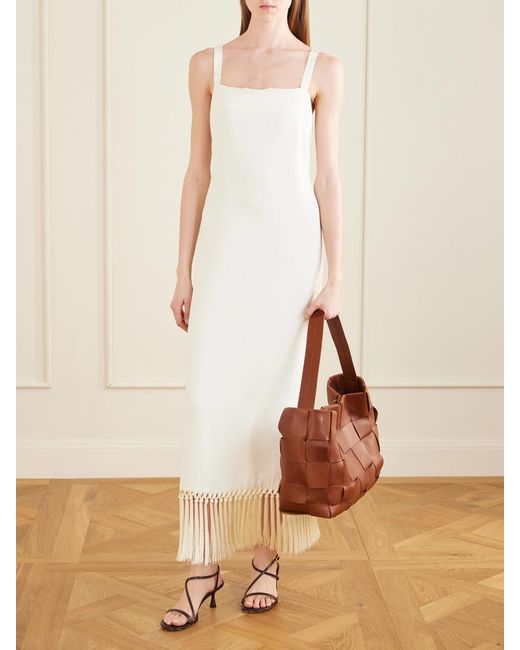 Taller Marmo White Palermo Fringed Crepe Midi Dress