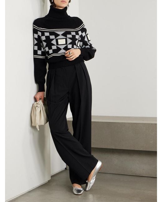 High Sport Black Lara Intarsia-Knit Metallic Cotton-Blend Turtleneck Sweater
