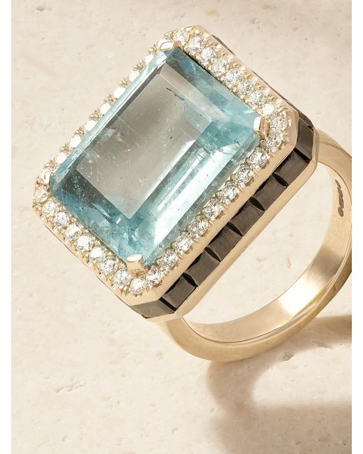 Ileana Makri Blue Atlantis 18-Karat, Aquamarine, Blackened And Diamond Ring
