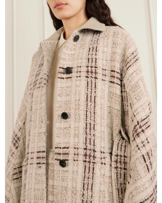 Loro Piana Natural Checked Wool-Blend Tweed Coat