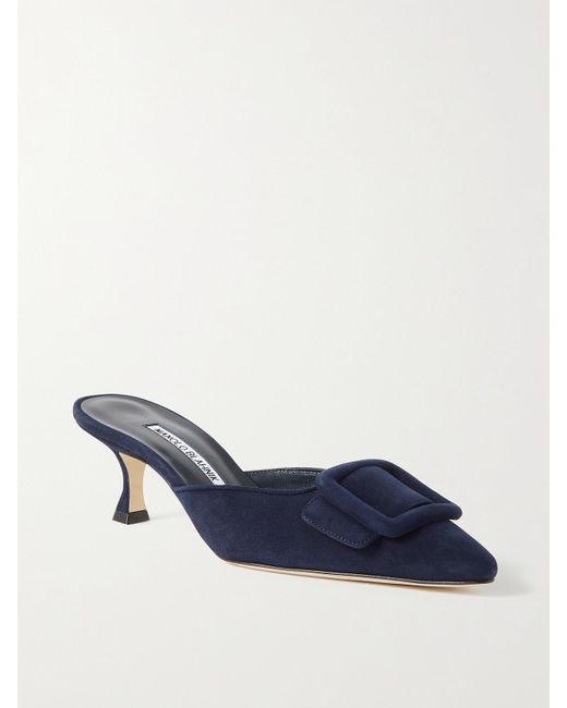 Manolo Blahnik Blue Maysale 50 Mules Aus Veloursleder Mit Schnalle
