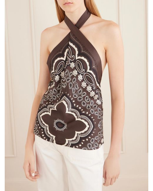 Nili Lotan White Solal Printed Silk Halter Top