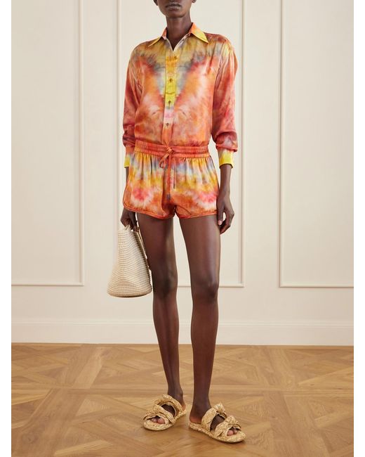 Zimmermann Orange Alchemy Tie-Dye Silk-Satin Shirt