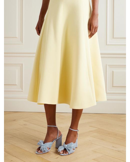 Loeffler Randall Blue Camellia Bow-Embellished Plissé-Organza Sandals