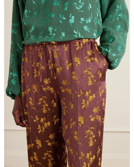 Dries Van Noten Brown Floral-Jacquard Satin Wide-Leg Pants