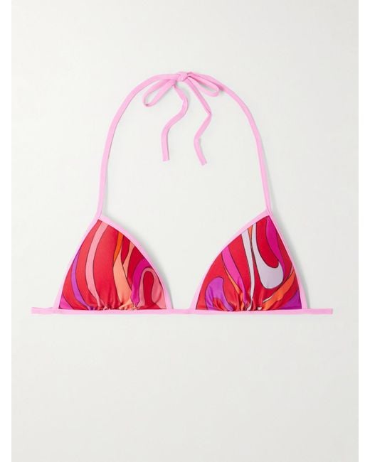 Emilio Pucci Pink Marmo Printed Triangle Halterneck Bikini Top