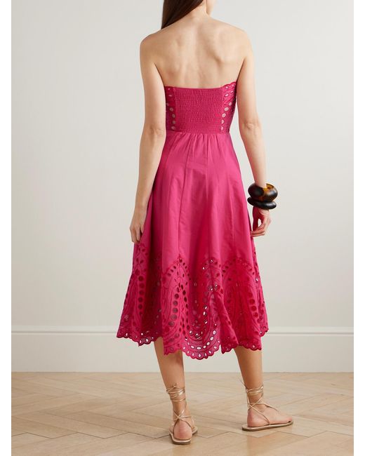 Charo Ruiz Pink Marlin Broderie Anglaise Cotton-Blend Midi Dress