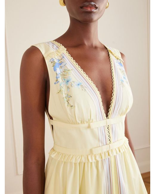 Self-Portrait Natural Bow-Detailed Floral-Print Cotton Midi Dress