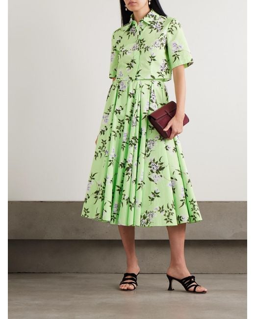 Emilia Wickstead Green Rhea Floral-Print Cotton-Poplin Midi Skirt