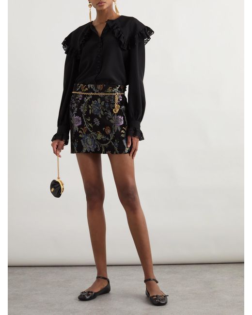 Chloé Black Lace-Trimmed Organic Silk Blouse