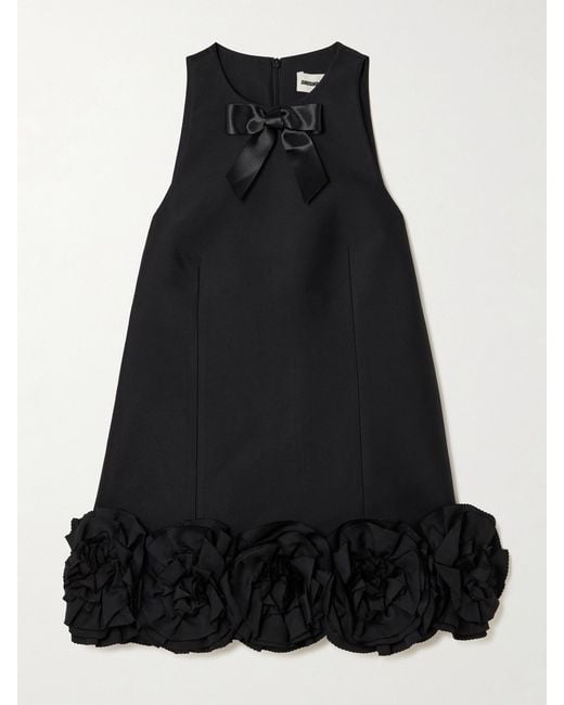 ShuShu/Tong Black Appliquéd Bow-Embellished Twill Mini Dress