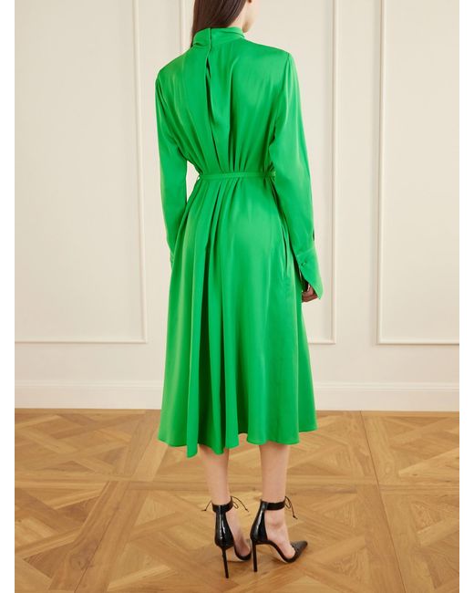 Tom Ford Green Embellished Belted Pleated Silk-Georgette Midi Dress