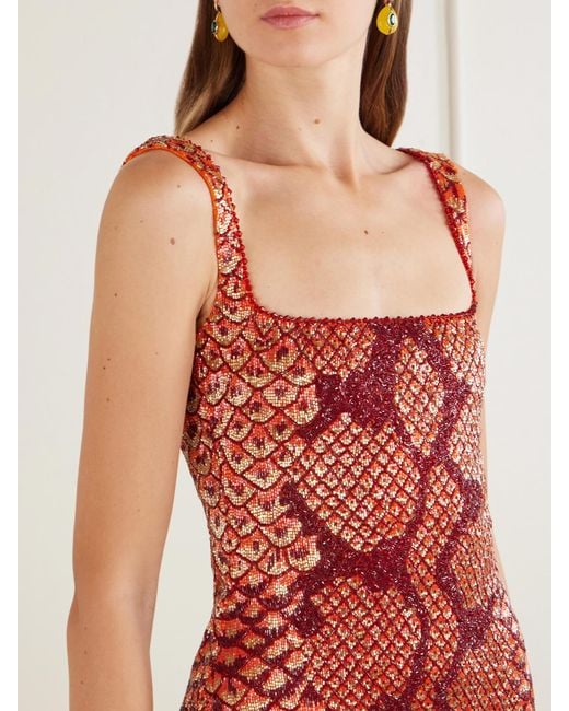Clio Peppiatt Red Medusa Embellished Stretch-Mesh Mini Dress