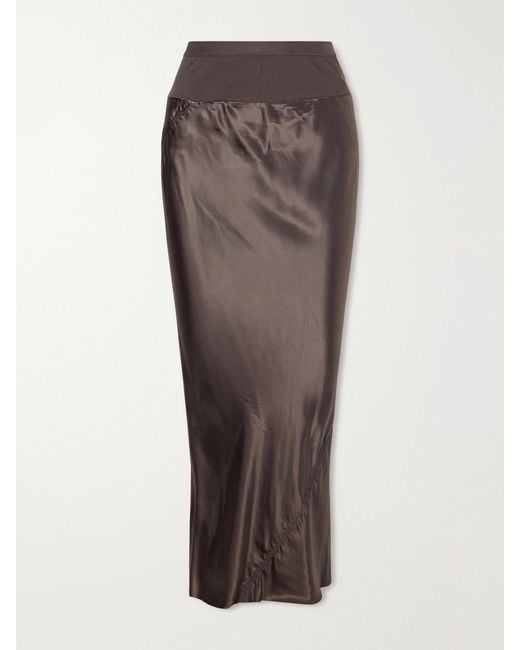 Rick Owens Brown Ribbed Jersey And Recycled-Satin Midi Skirt
