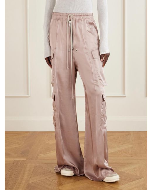 Rick Owens Pink Cargobelas Charmeuse Wide-Leg Pants