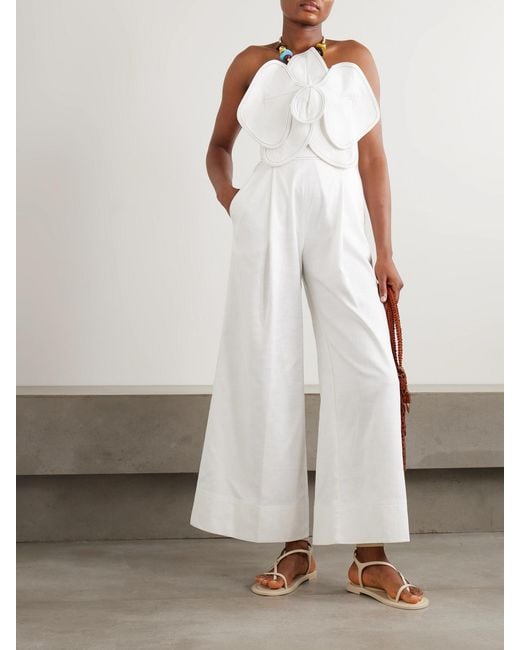 ANDRES OTALORA White A Flor De Piel Appliquéd Cotton And Tencel Lyocell-Blend Twill Jumpsuit