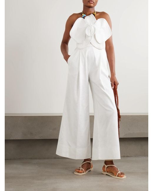 ANDRES OTALORA White A Flor De Piel Jumpsuit Aus Twill Aus Einer Baumwoll-Tencel-Mischung Mit Applikation