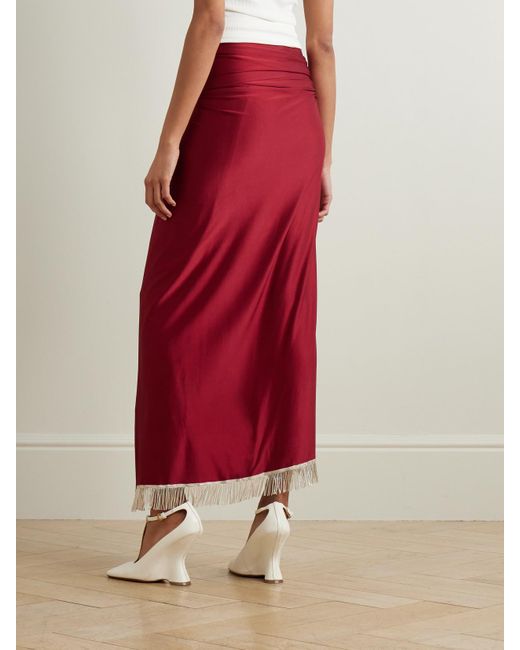 Rabanne Red Midirock Aus Glänzendem Jersey Mit Verzierungen Und Fransen