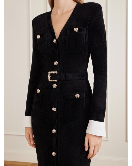 Self-Portrait Black Belted Chenille Midi Dress