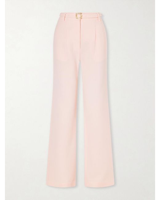 Violante Nessi Pink Rota Belted Pleated Wool-Crepe Straight-Leg Pants